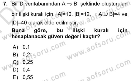 Veri Madenciliği Dersi 2024 - 2025 Yılı (Final) Dönem Sonu Sınav Soruları 7. Soru
