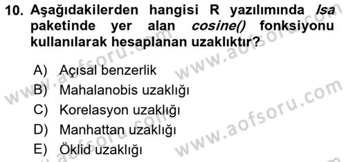 Veri Madenciliği Dersi 2024 - 2025 Yılı Yaz Okulu Sınav Soruları 10. Soru