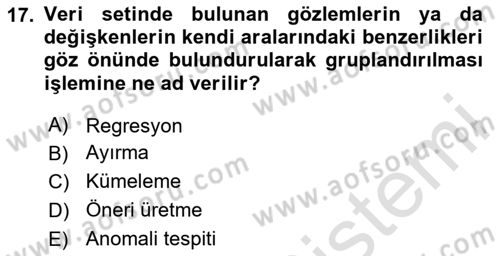 Veri Madenciliği Dersi 2024 - 2025 Yılı Yaz Okulu Sınav Soruları 17. Soru
