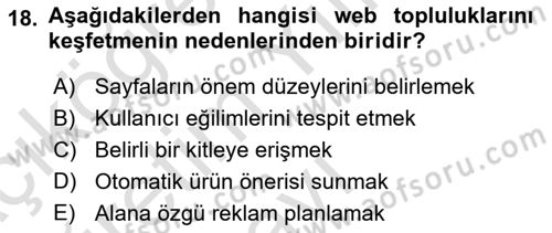 Veri Madenciliği Dersi 2024 - 2025 Yılı Yaz Okulu Sınav Soruları 18. Soru