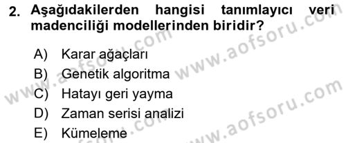 Veri Madenciliği Dersi 2024 - 2025 Yılı Yaz Okulu Sınav Soruları 2. Soru