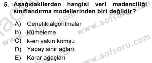Veri Madenciliği Dersi 2024 - 2025 Yılı Yaz Okulu Sınav Soruları 5. Soru