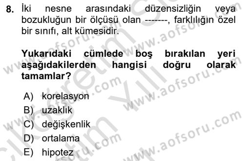 Veri Madenciliği Dersi 2024 - 2025 Yılı Yaz Okulu Sınav Soruları 8. Soru