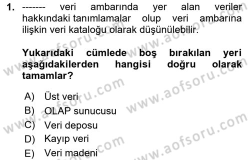 Veri Madenciliği Dersi 2025 - 2026 Yılı (Vize) Ara Sınav Soruları 1. Soru