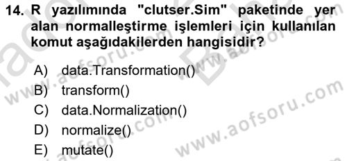 Veri Madenciliği Dersi 2025 - 2026 Yılı (Vize) Ara Sınav Soruları 14. Soru