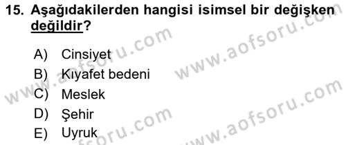 Veri Madenciliği Dersi 2025 - 2026 Yılı (Vize) Ara Sınav Soruları 15. Soru