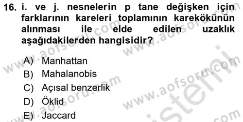 Veri Madenciliği Dersi 2025 - 2026 Yılı (Vize) Ara Sınav Soruları 16. Soru