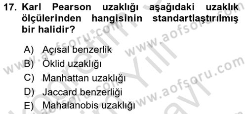 Veri Madenciliği Dersi 2025 - 2026 Yılı (Vize) Ara Sınav Soruları 17. Soru