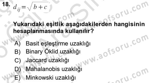 Veri Madenciliği Dersi 2025 - 2026 Yılı (Vize) Ara Sınav Soruları 18. Soru