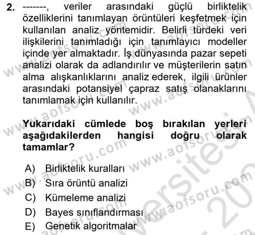 Veri Madenciliği Dersi 2025 - 2026 Yılı (Vize) Ara Sınav Soruları 2. Soru