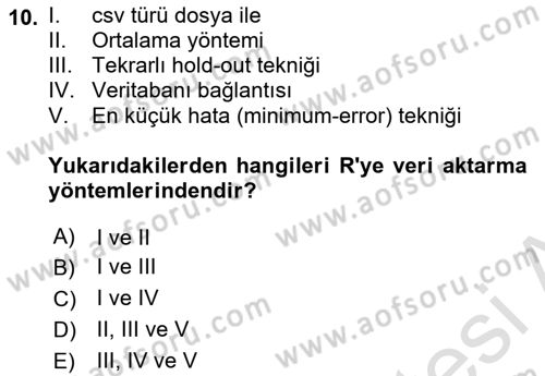 Veri Madenciliği Dersi 2025 - 2026 Yılı (Final) Dönem Sonu Sınav Soruları 10. Soru