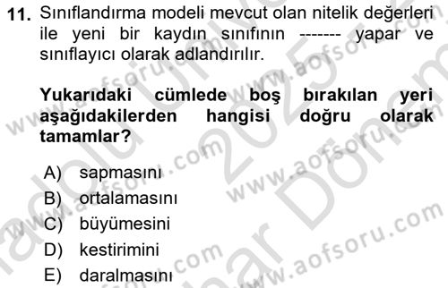 Veri Madenciliği Dersi 2025 - 2026 Yılı (Final) Dönem Sonu Sınav Soruları 11. Soru