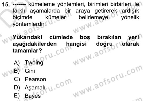 Veri Madenciliği Dersi 2025 - 2026 Yılı (Final) Dönem Sonu Sınav Soruları 15. Soru