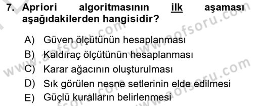Veri Madenciliği Dersi 2025 - 2026 Yılı (Final) Dönem Sonu Sınav Soruları 7. Soru