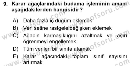 Veri Madenciliği Dersi 2025 - 2026 Yılı (Final) Dönem Sonu Sınav Soruları 9. Soru