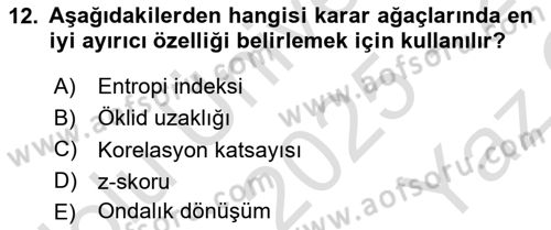 Veri Madenciliği Dersi 2025 - 2026 Yılı Yaz Okulu Sınav Soruları 12. Soru