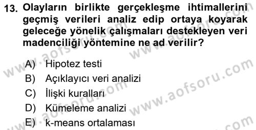 Veri Madenciliği Dersi 2025 - 2026 Yılı Yaz Okulu Sınav Soruları 13. Soru