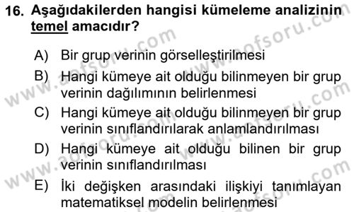 Veri Madenciliği Dersi 2025 - 2026 Yılı Yaz Okulu Sınav Soruları 16. Soru