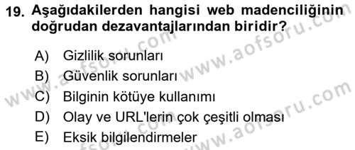 Veri Madenciliği Dersi 2025 - 2026 Yılı Yaz Okulu Sınav Soruları 19. Soru