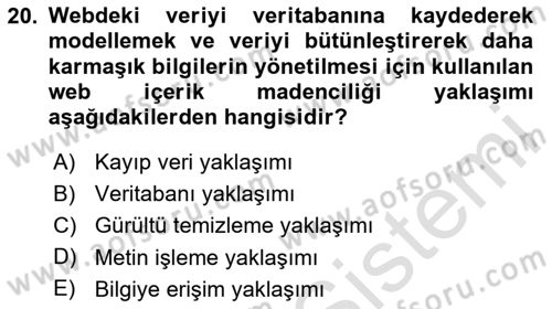 Veri Madenciliği Dersi 2025 - 2026 Yılı Yaz Okulu Sınav Soruları 20. Soru