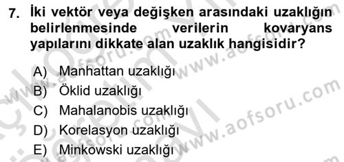 Veri Madenciliği Dersi 2025 - 2026 Yılı Yaz Okulu Sınav Soruları 7. Soru