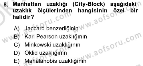 Veri Madenciliği Dersi 2025 - 2026 Yılı Yaz Okulu Sınav Soruları 8. Soru