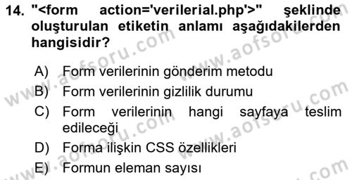 İnternet Ve Web Programlama Dersi 2018 - 2019 Yılı 3 Ders Sınav Soruları 14. Soru