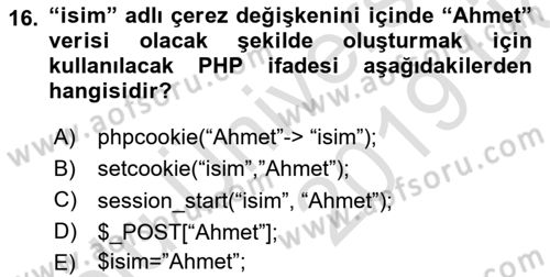 İnternet Ve Web Programlama Dersi 2018 - 2019 Yılı 3 Ders Sınav Soruları 16. Soru