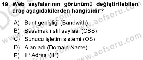 İnternet Ve Web Programlama Dersi 2018 - 2019 Yılı 3 Ders Sınav Soruları 19. Soru