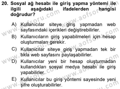 İnternet Ve Web Programlama Dersi 2018 - 2019 Yılı 3 Ders Sınav Soruları 20. Soru
