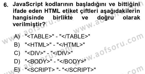 İnternet Ve Web Programlama Dersi 2018 - 2019 Yılı 3 Ders Sınav Soruları 6. Soru