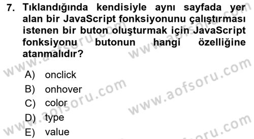 İnternet Ve Web Programlama Dersi 2018 - 2019 Yılı 3 Ders Sınav Soruları 7. Soru