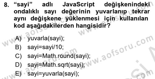 İnternet Ve Web Programlama Dersi 2018 - 2019 Yılı 3 Ders Sınav Soruları 8. Soru