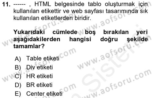 İnternet Ve Web Programlama Dersi 2018 - 2019 Yılı (Vize) Ara Sınav Soruları 11. Soru