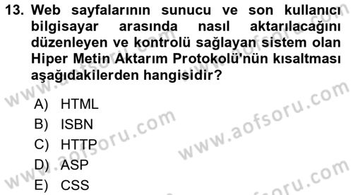 İnternet Ve Web Programlama Dersi 2018 - 2019 Yılı (Vize) Ara Sınav Soruları 13. Soru