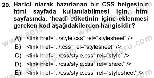 İnternet Ve Web Programlama Dersi 2018 - 2019 Yılı (Vize) Ara Sınav Soruları 20. Soru