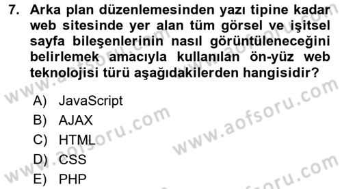 İnternet Ve Web Programlama Dersi 2018 - 2019 Yılı (Vize) Ara Sınav Soruları 7. Soru