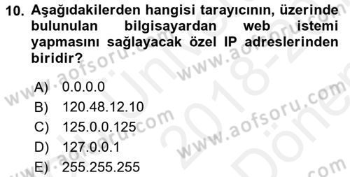 İnternet Ve Web Programlama Dersi 2018 - 2019 Yılı (Final) Dönem Sonu Sınav Soruları 10. Soru