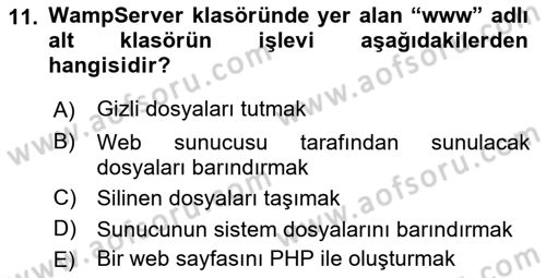 İnternet Ve Web Programlama Dersi 2018 - 2019 Yılı (Final) Dönem Sonu Sınav Soruları 11. Soru