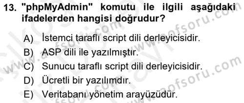İnternet Ve Web Programlama Dersi 2018 - 2019 Yılı (Final) Dönem Sonu Sınav Soruları 13. Soru