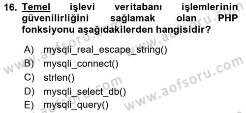 İnternet Ve Web Programlama Dersi 2018 - 2019 Yılı (Final) Dönem Sonu Sınav Soruları 16. Soru