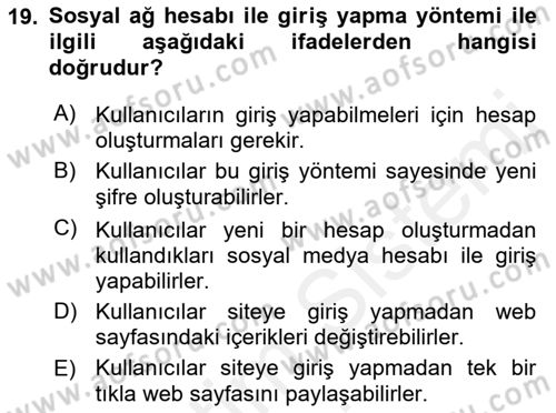 İnternet Ve Web Programlama Dersi 2018 - 2019 Yılı (Final) Dönem Sonu Sınav Soruları 19. Soru