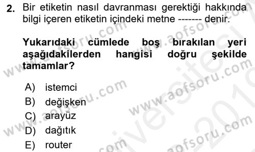 İnternet Ve Web Programlama Dersi 2018 - 2019 Yılı (Final) Dönem Sonu Sınav Soruları 2. Soru
