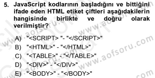 İnternet Ve Web Programlama Dersi 2018 - 2019 Yılı (Final) Dönem Sonu Sınav Soruları 5. Soru