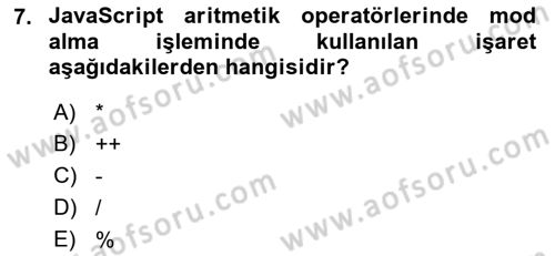 İnternet Ve Web Programlama Dersi 2018 - 2019 Yılı (Final) Dönem Sonu Sınav Soruları 7. Soru