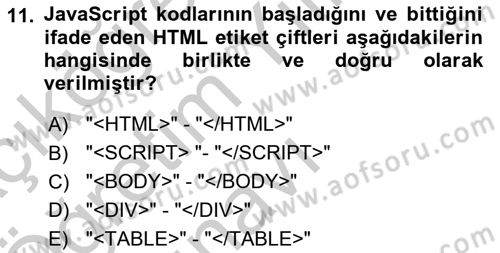 İnternet Ve Web Programlama Dersi 2018 - 2019 Yılı Yaz Okulu Sınav Soruları 11. Soru