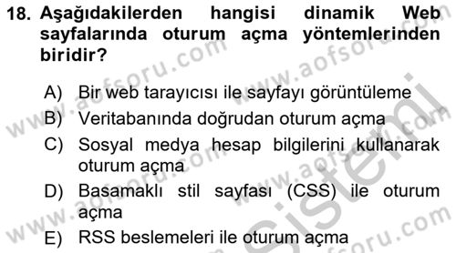 İnternet Ve Web Programlama Dersi 2018 - 2019 Yılı Yaz Okulu Sınav Soruları 18. Soru