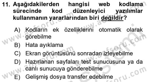 İnternet Ve Web Programlama Dersi 2019 - 2020 Yılı (Vize) Ara Sınav Soruları 11. Soru