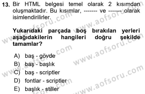İnternet Ve Web Programlama Dersi 2019 - 2020 Yılı (Vize) Ara Sınav Soruları 13. Soru