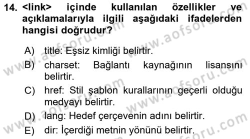 İnternet Ve Web Programlama Dersi 2019 - 2020 Yılı (Vize) Ara Sınav Soruları 14. Soru